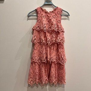 Rebecca Taylor Women's Pink Coral Pinwheel Eyelet Tiered Summer Dress - Size 2